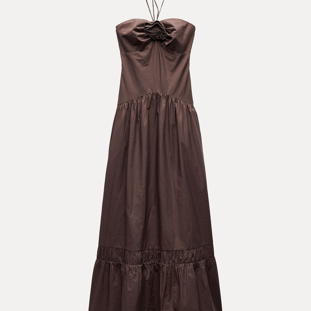 Moudda ZARA - Robe mi-longue popeline col bateau, fleur centrale - Tunisie 2
