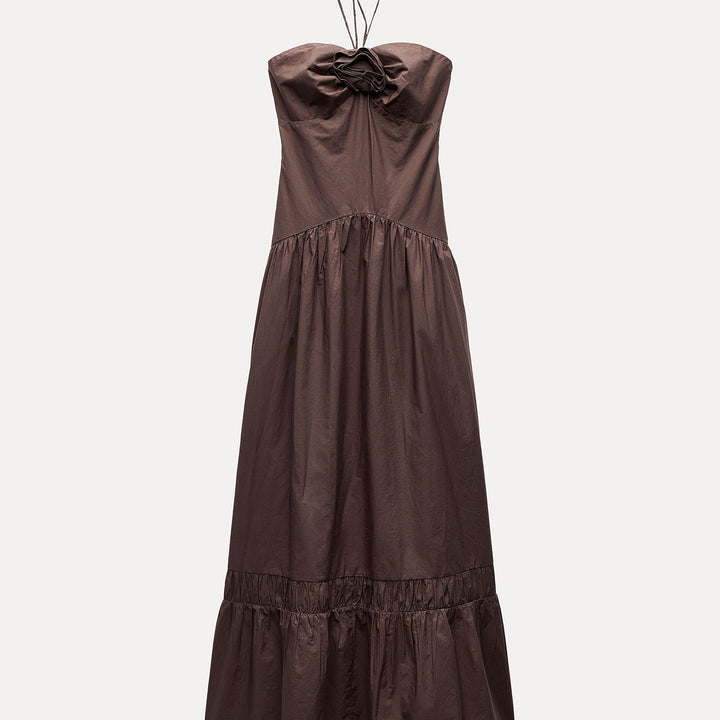 Moudda ZARA - Robe mi-longue popeline col bateau, fleur centrale - Tunisie 2