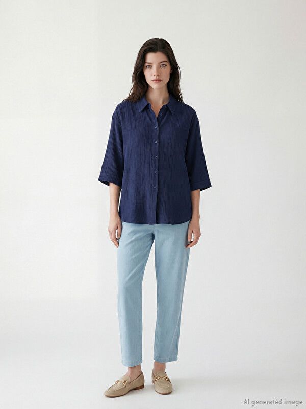 Moudda LC Waikiki - Chemise maternité à manches courtes pour Femme couleur Bleu marine foncé - Tunisie 2