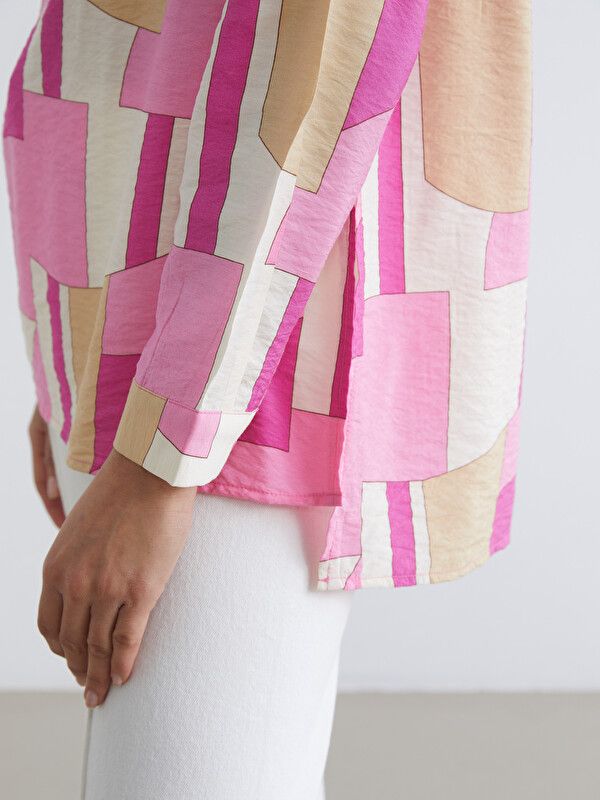 Moudda LC Waikiki - Chemisier (blouse) manches longues en tissu pour Femme couleur Rose imprimé - Tunisie 3