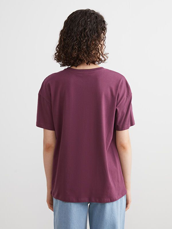 Moudda LC Waikiki - Body imprimé en jersey manches courtes Femme Prune - Tunisie 4