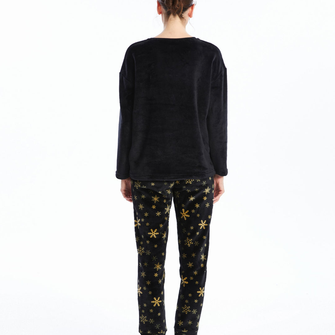 Moudda LC Waikiki - Pyjama en jersey manches longues épais Femme Imprimé en noir - Tunisie 4