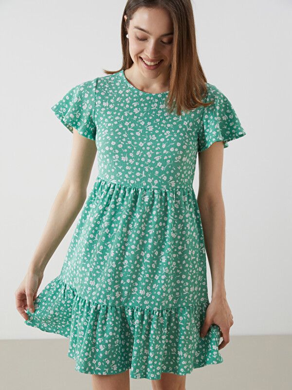 Moudda LC Waikiki - Robe maternité en jersey manches courtes pour Femme couleur Vert imprimé - Tunisie 1