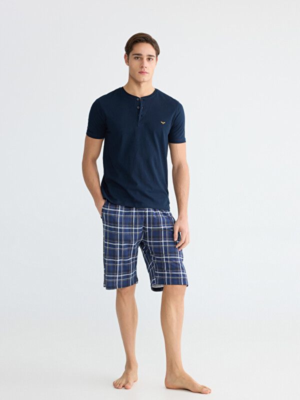 Moudda LC Waikiki - Ensemble pyjama jersey manches courtes-short pour Homme couleur Bleu marine imprimé - Tunisie 1