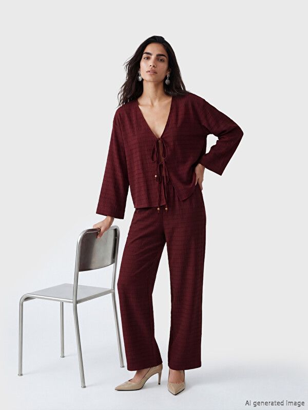 Moudda LC Waikiki - Kimono en tissu pour Femme couleur Bordeaux - Tunisie 2