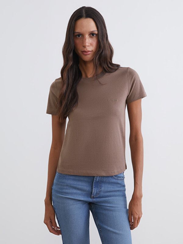 Moudda LC Waikiki - Body basique manches courtes en jersey pour Femme couleur Marron clair - Tunisie 1