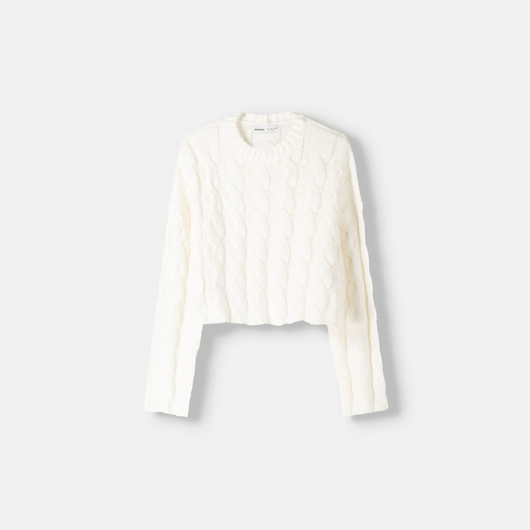 Moudda BERSHKA - Pull Col Rond en Maille Torsadée Chenille - Tunisie 1