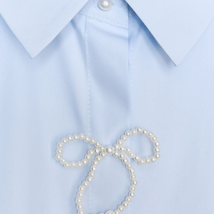 Moudda ZARA - Chemise Popeline - Nœud, Perles & Bouton Bijou - Tunisie 3