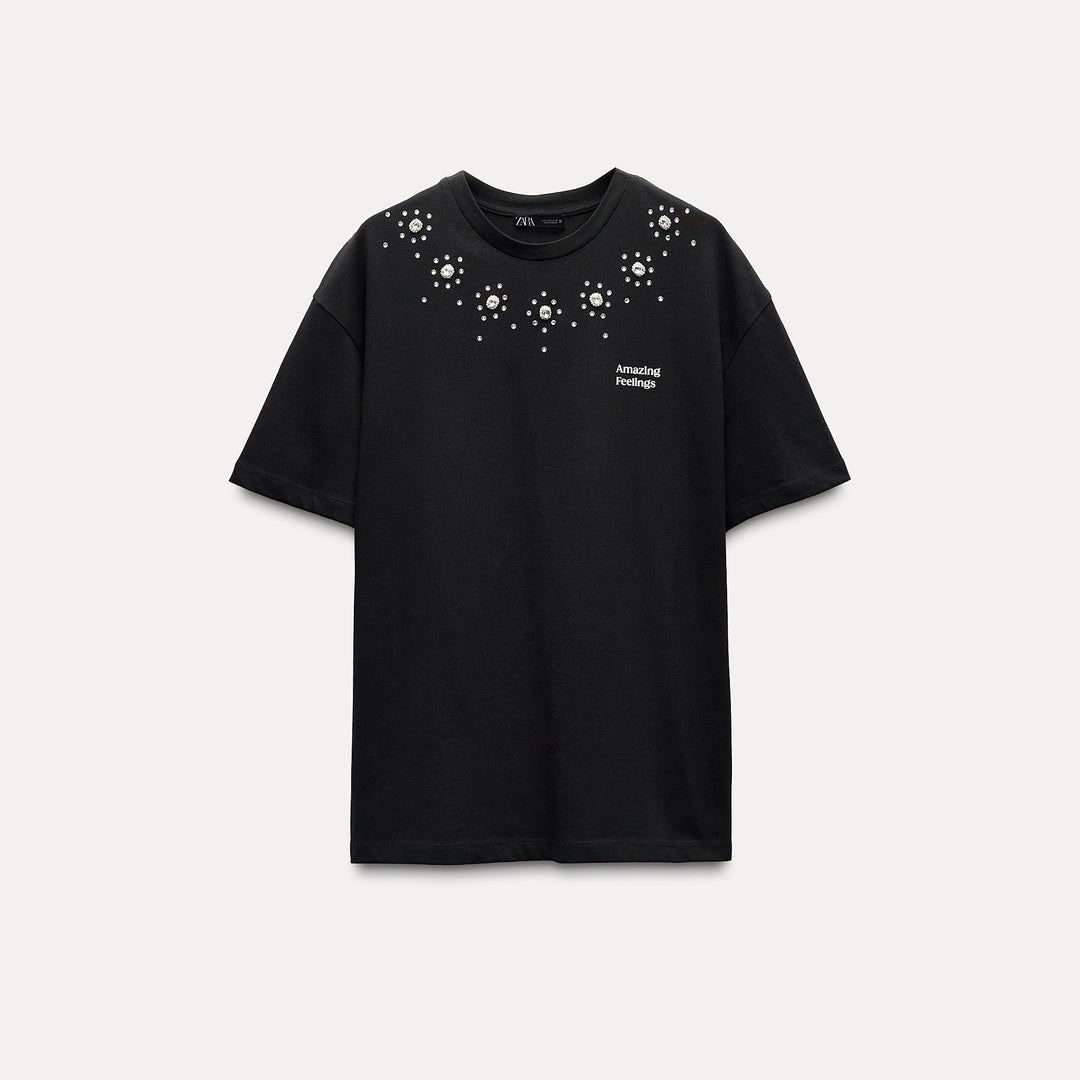 Moudda ZARA - T-shirt Bijoux et Texte Noir - Tunisie 1