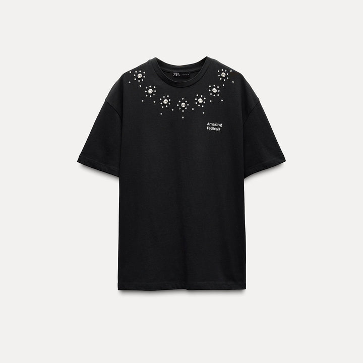 Moudda ZARA - T-shirt Bijoux et Texte Noir - Tunisie 1