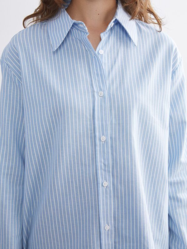 Moudda LC Waikiki - Tunique tissée manches longues Femme Rayures bleues - Tunisie 3