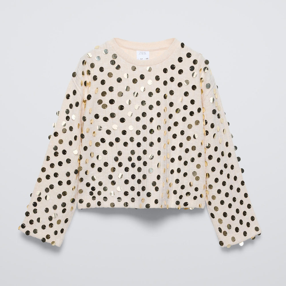 Moudda ZARA - Haut fille hiver pailleté, coloris sable - Tunisie 2