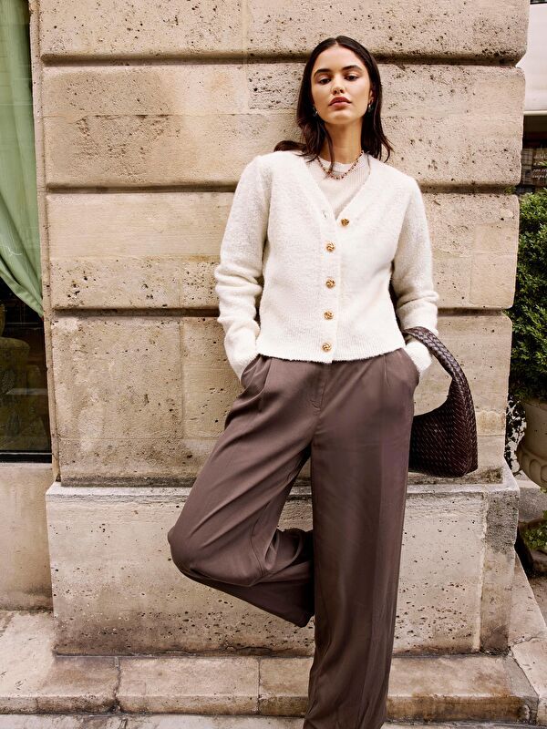 Moudda LC Waikiki - Cardigan tricot moyen Femme Beige crème - Tunisie 1