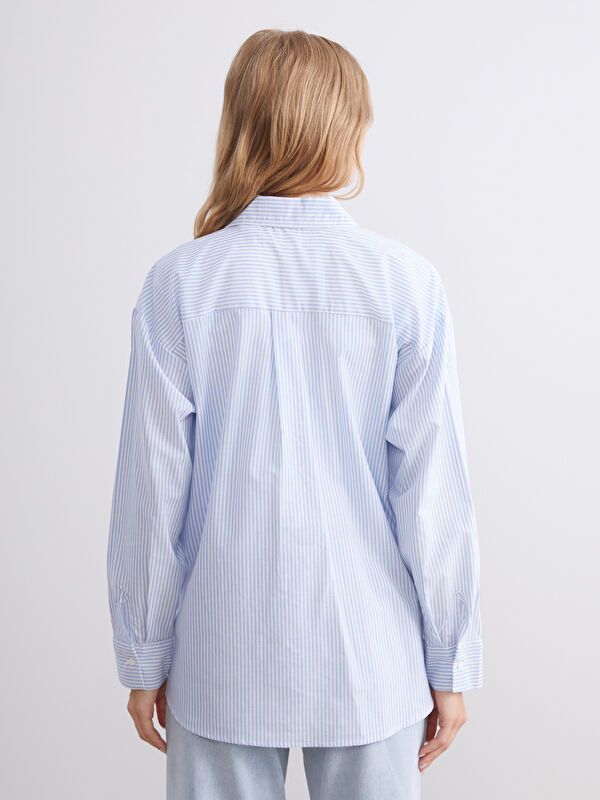 Moudda LC Waikiki - Chemise tissée manches longues Femme Bande bleu clair - Tunisie 4