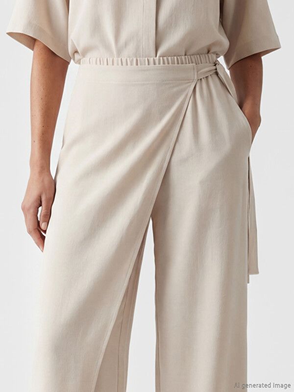 Moudda LC Waikiki - Pantalon fin en tissu pour Femme couleur  Beige crème - Tunisie 4