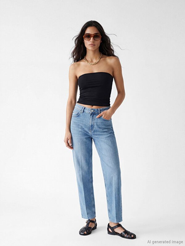 Moudda LC Waikiki - Jean basique en denim pour Femme couleur Bleu indigo clair rodé - Tunisie 1