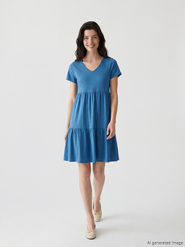Moudda LC Waikiki - Robe maternité en jersey manches courtes pour Femme couleur Bleu moyen - Tunisie 1