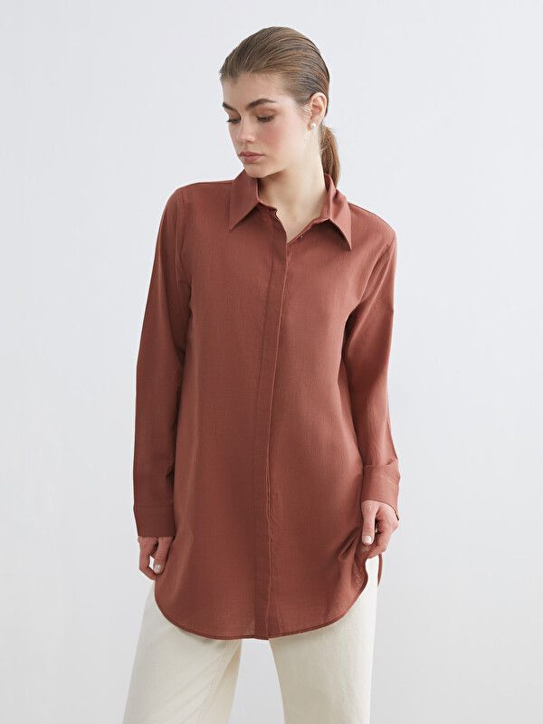 Moudda LC Waikiki - Tunique manches longues en tissu pour Femme couleur Rouge brique - Tunisie 1