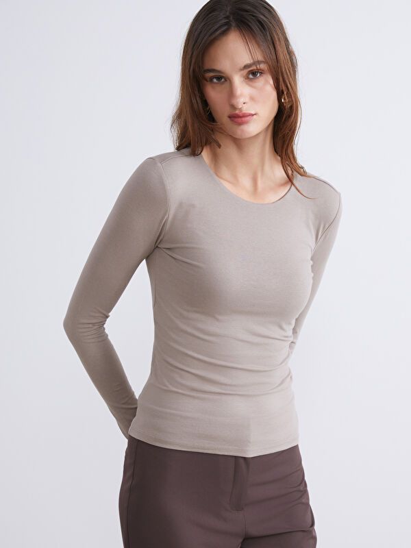 Moudda LC Waikiki - Body en jersey manches longues Femme Brun clair - Tunisie 1