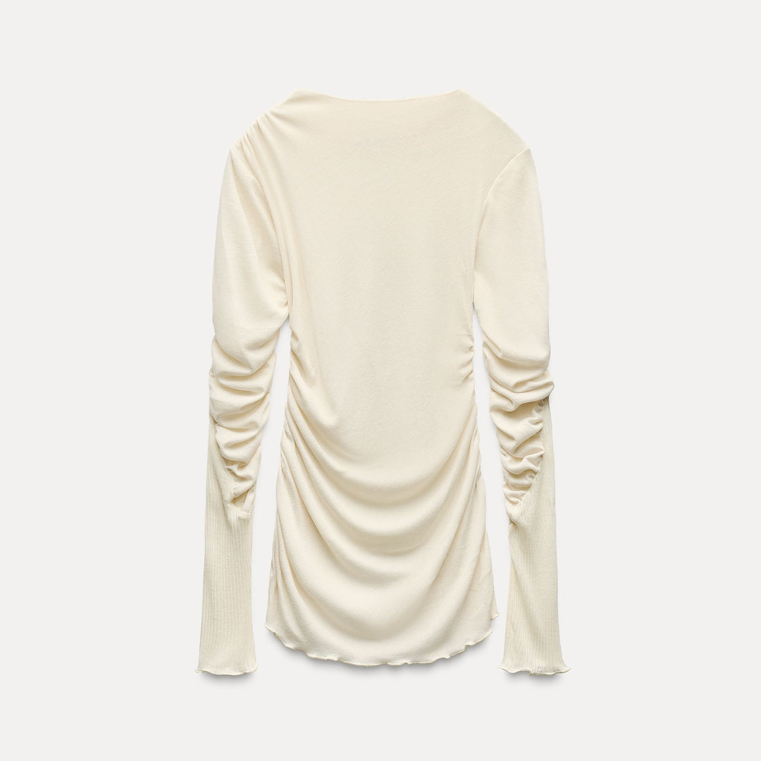 Moudda ZARA - T-shirt bi-matière, froncé, col Perkins - Tunisie 2