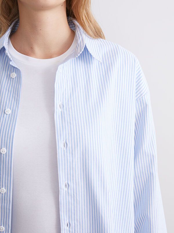 Moudda LC Waikiki - Chemise tissée manches longues Femme Bande bleu clair - Tunisie 3