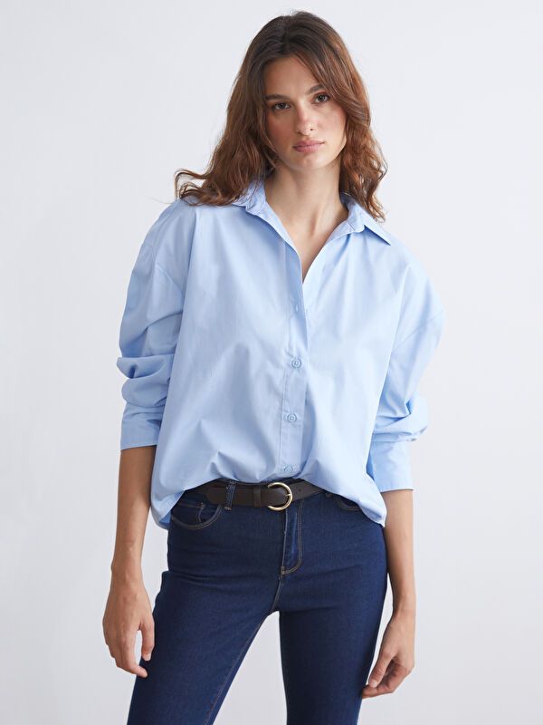 Moudda LC Waikiki - Chemise tissée manches longues Femme Bleu clair - Tunisie 1