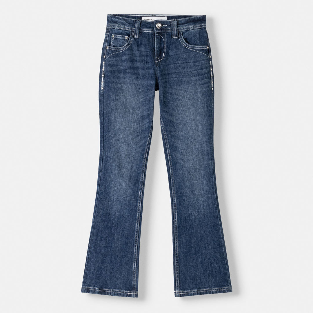 Moudda BERSHKA - Jean bootcut taille basse, poches brodées - Tunisie 1