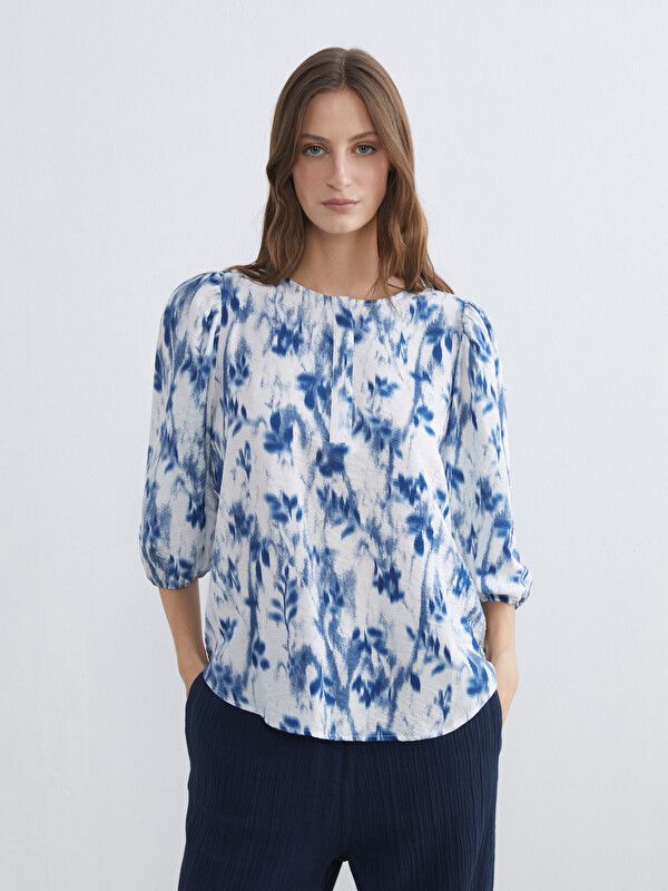 Moudda LC Waikiki - Chemisier (blouse) imprimé manches longues en tissu pour Femme couleur Bleu imprimé - Tunisie 1