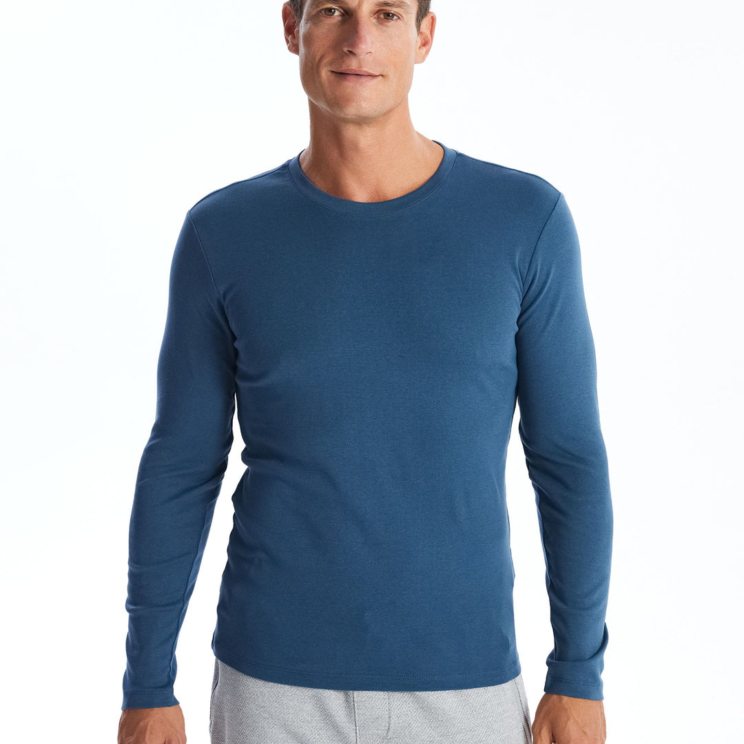 Moudda LC Waikiki - T-shirt jersey manches longues basique Homme Indigo - Tunisie 1