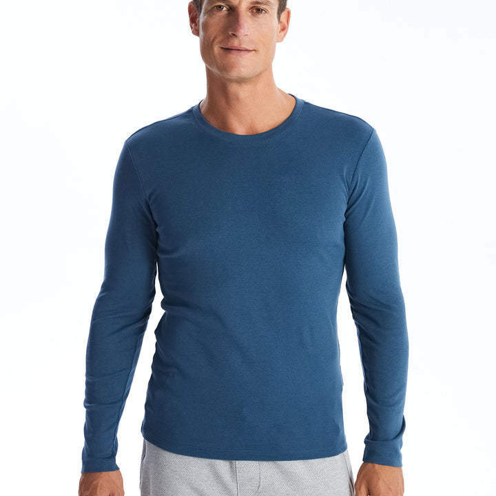 Moudda LC Waikiki - T-shirt jersey manches longues basique Homme Indigo - Tunisie 1