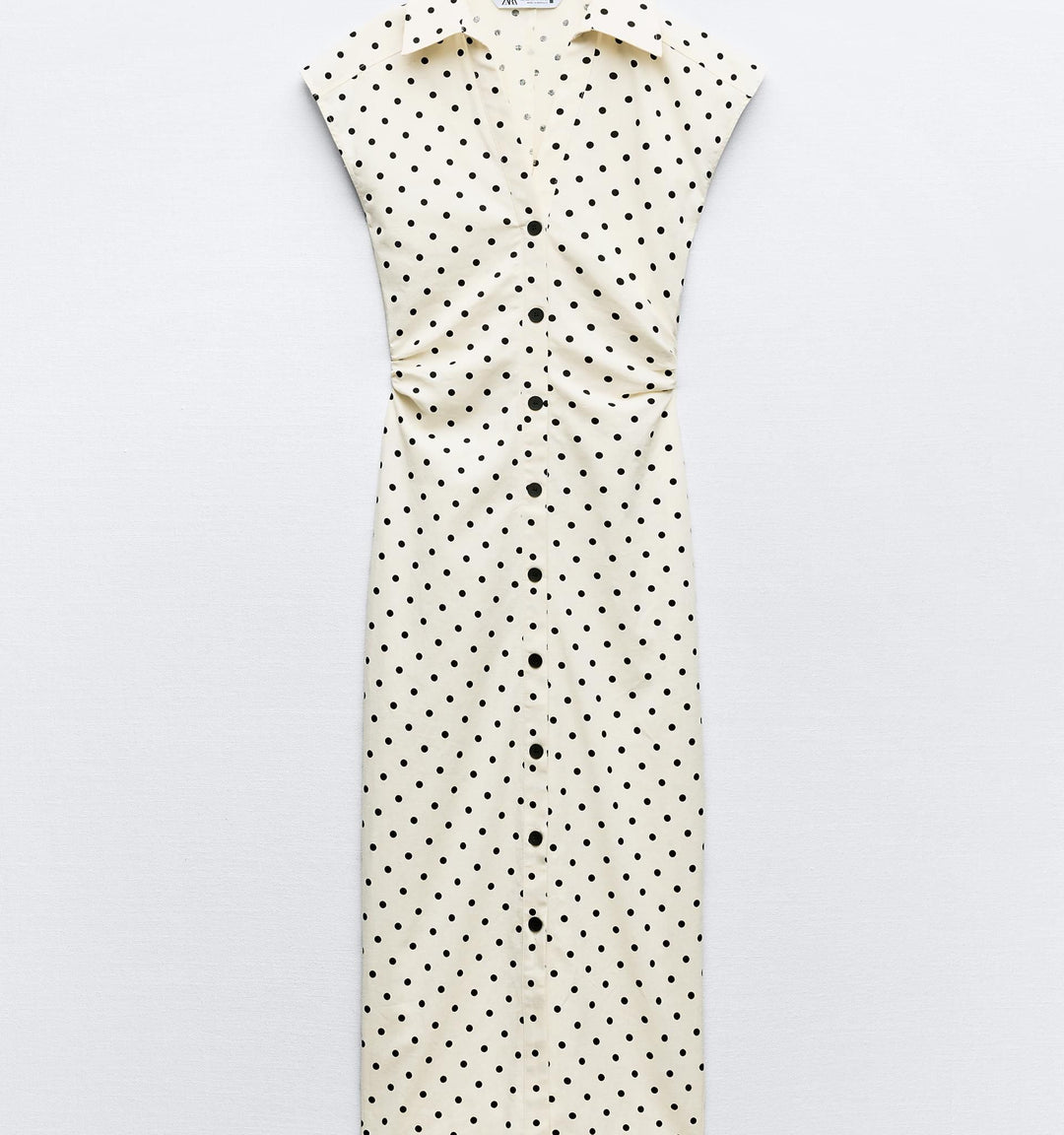 Moudda ZARA - Robe mi-longue chemise cintrée à pois en lin extensible - Tunisie 3