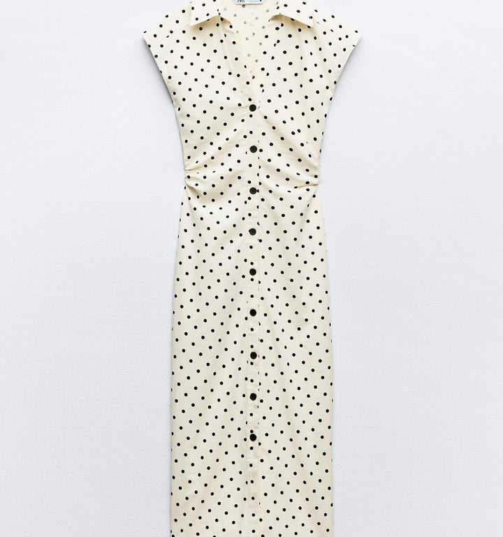 Moudda ZARA - Robe mi-longue chemise cintrée à pois en lin extensible - Tunisie 3