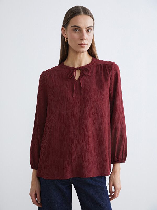 Moudda LC Waikiki - Chemisier (blouse) manches longues en tissu pour Femme couleur Bordeaux - Tunisie 1