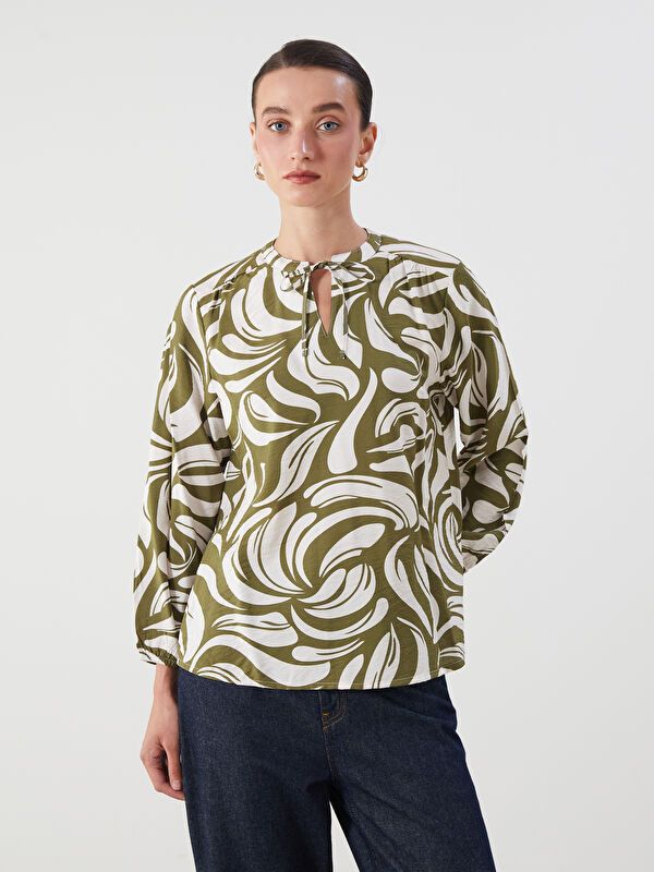 Moudda LC Waikiki - Blouse tissée imprimée manches longues Femme Imprimé vert - Tunisie 1