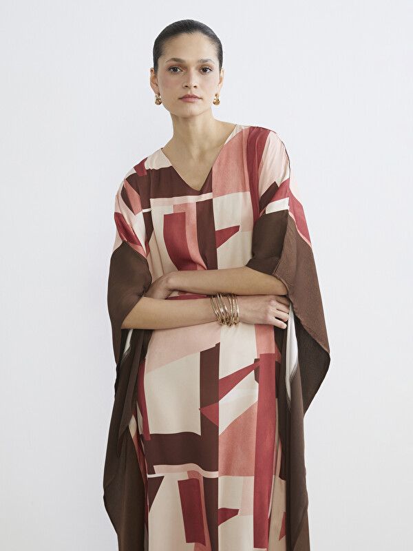 Moudda LC Waikiki - Robe manches courtes en tissu pour Femme couleur Marron imprimé - Tunisie 2