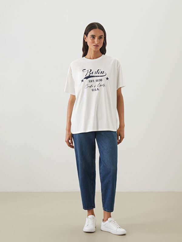 Moudda LC Waikiki - Tunique jersey manches courtes Femme Ecru - Tunisie 2