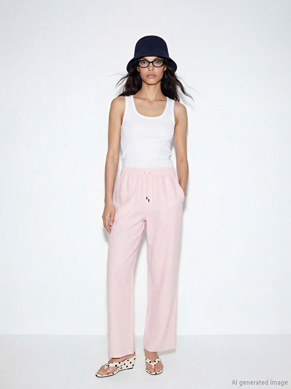 Moudda LC Waikiki - Pantalon fin en tissu pour Femme couleur Rose clair - Tunisie 1