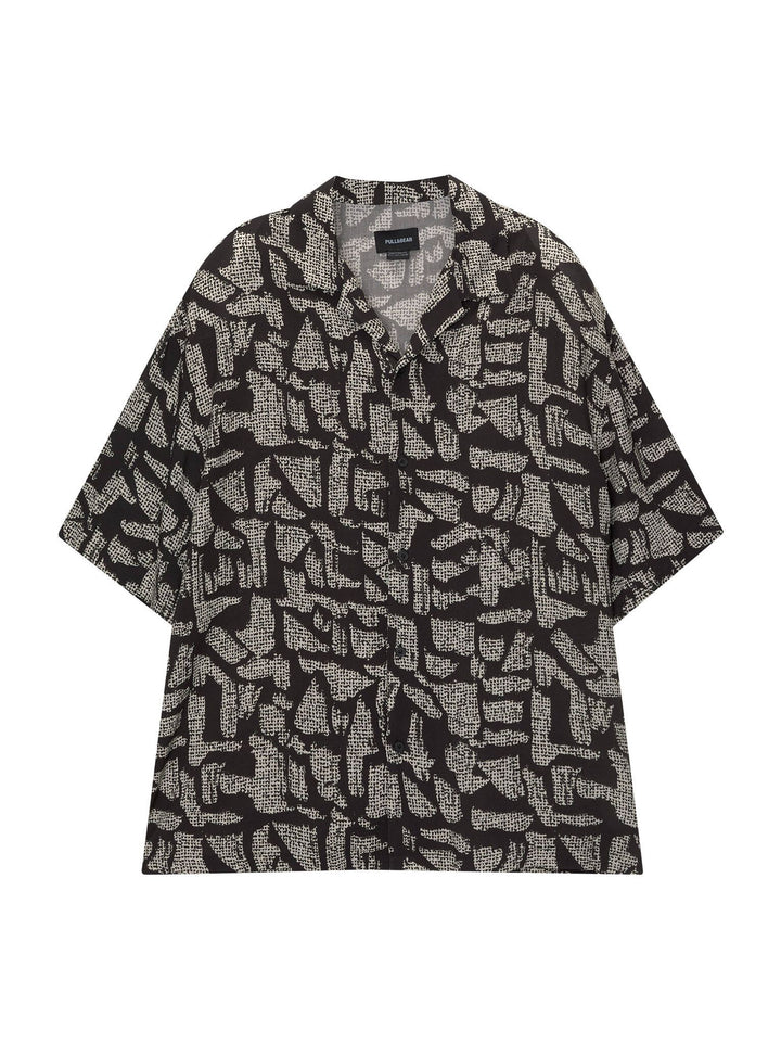 Moudda PULL & BEAR - Chemise Demi-Manches B&W Imprimé Fancy Stripe Noir - Tunisie 1