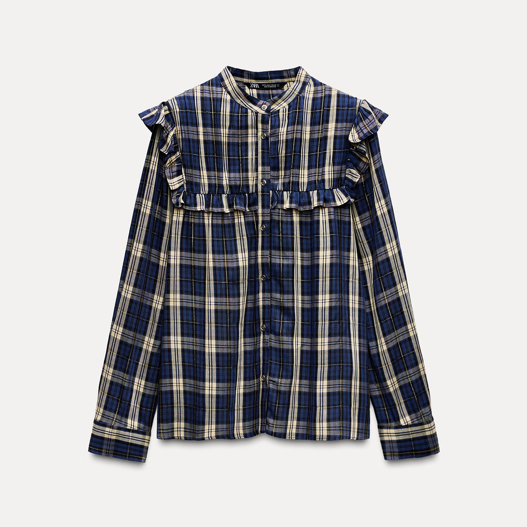 Moudda ZARA - Chemise courte à carreaux détail petits volants manches longues - Tunisie 2