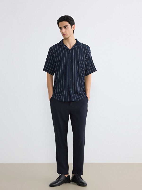 Moudda LC Waikiki - Chemise manches courtes en tissu pour Homme couleur Bleu marine rayé - Tunisie 2