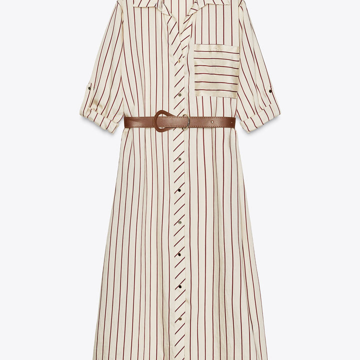Moudda ZARA - Robe Midi Tencel - Rayure Verticale & Ceinture - Tunisie 1