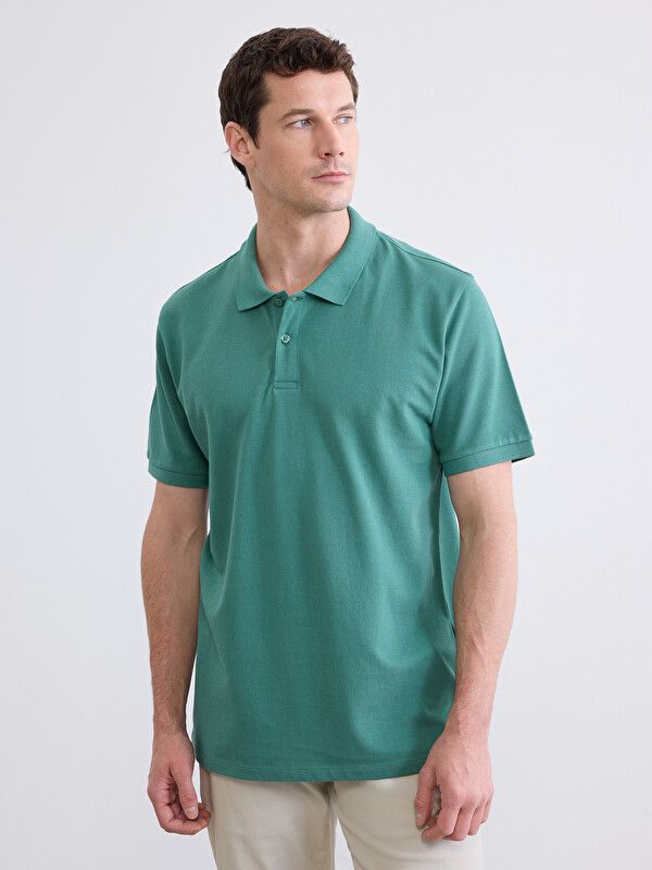 Moudda LC Waikiki - T-shirt col polo basique manches courtes en jersey pour Homme couleur Vert - Tunisie 1