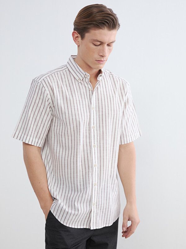 Moudda LC Waikiki - Chemise manches courtes en tissu pour Homme couleur Marron rayé - Tunisie 1