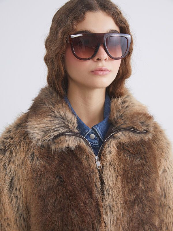 Moudda LC Waikiki - Manteau en fausse fourrure couleur Camel pour femmes - Tunisie 3