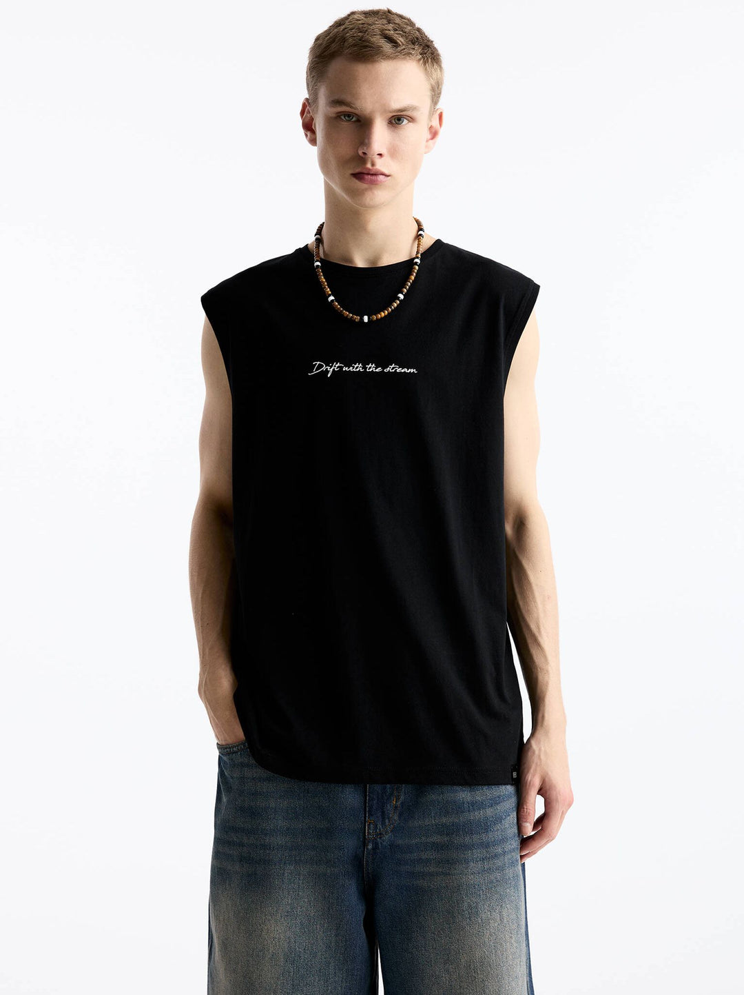Moudda PULL & BEAR - T-Shirt Bretelles Larges Texte Poitrine - Tunisie 5