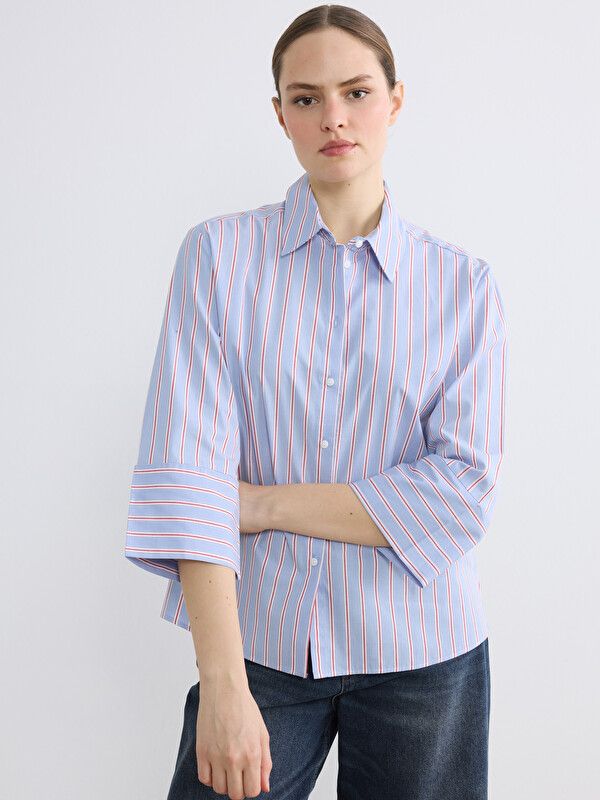 Moudda LC Waikiki - Chemise manches longues en tissu pour Femme couleur Bleu rayé - Tunisie 1