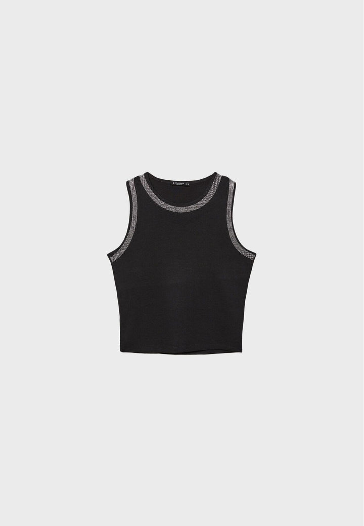 Moudda STRADIVARIUS - T-Shirt Regular S/M Col Rond avec Détails Brillants - Tunisie 2