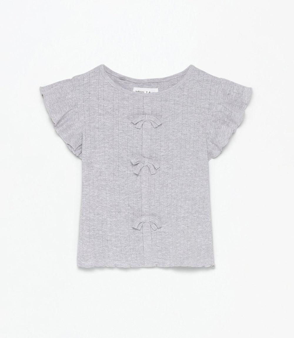 Moudda Lefties - T-Shirt Côtes Pointelle - Nœuds Mars Fille (Gris Moyen) - Tunisie 2