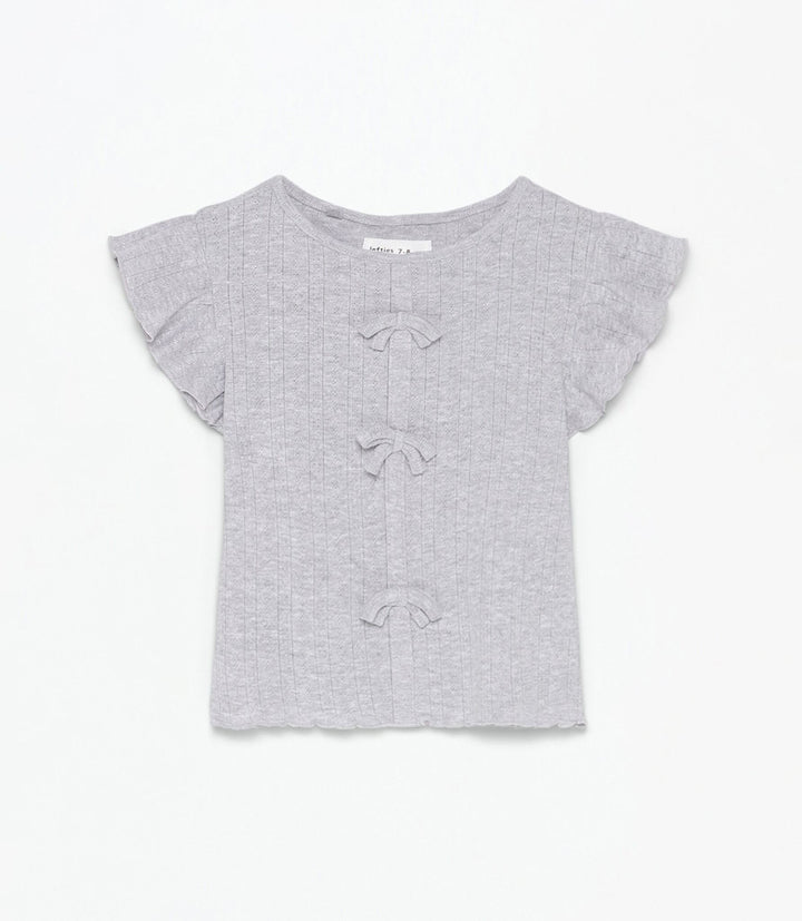 Moudda Lefties - T-Shirt Côtes Pointelle - Nœuds Mars Fille (Gris Moyen) - Tunisie 2
