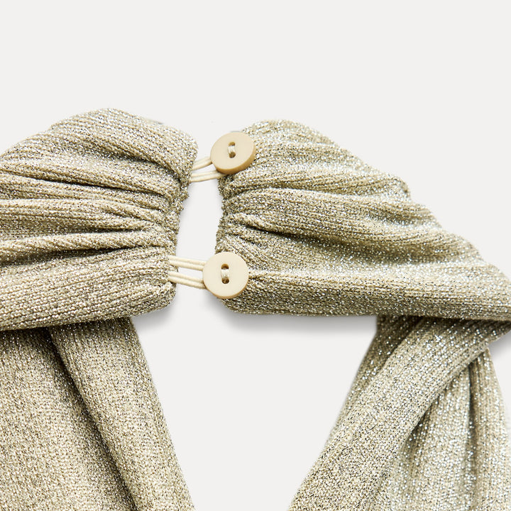 Moudda ZARA - Robe mi-longue maille brillante col licou croisé découpe centrale - Tunisie 4